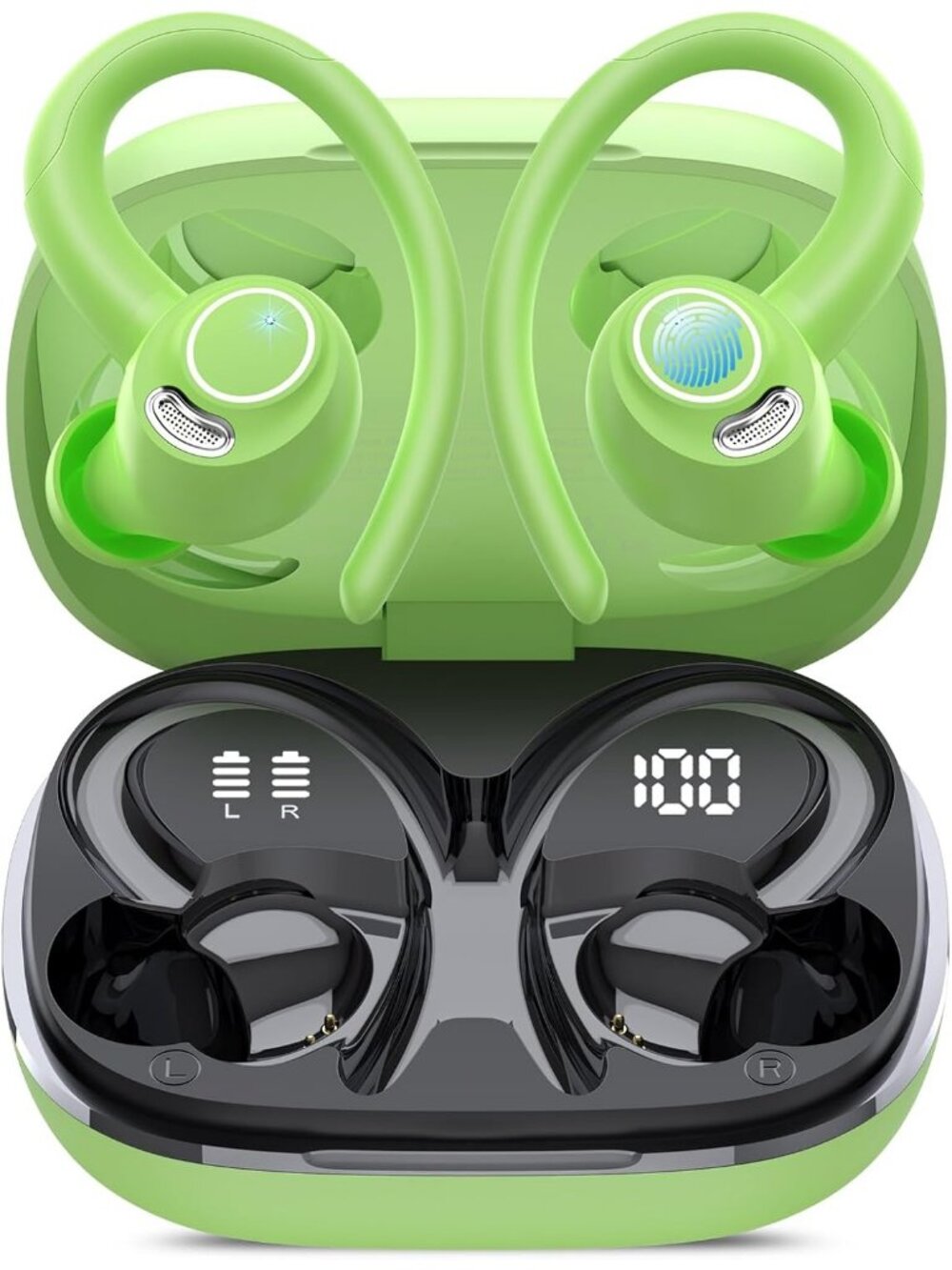 Wireless Green ENC Noise Cancelling 48H Earhooks Deep Bass Bluetooth 5.4 Earbud
